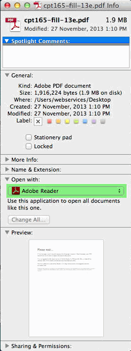 Product menu with 'Open with Adobe Reader' option selected